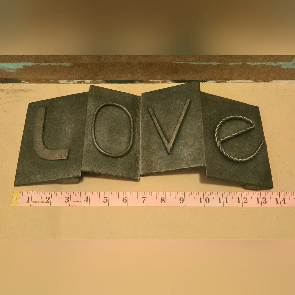 Industrial Metal "LOVE" Wall Decor Sign – Rustic Farmhouse 3D Relief Art - Picture 2 of 8
